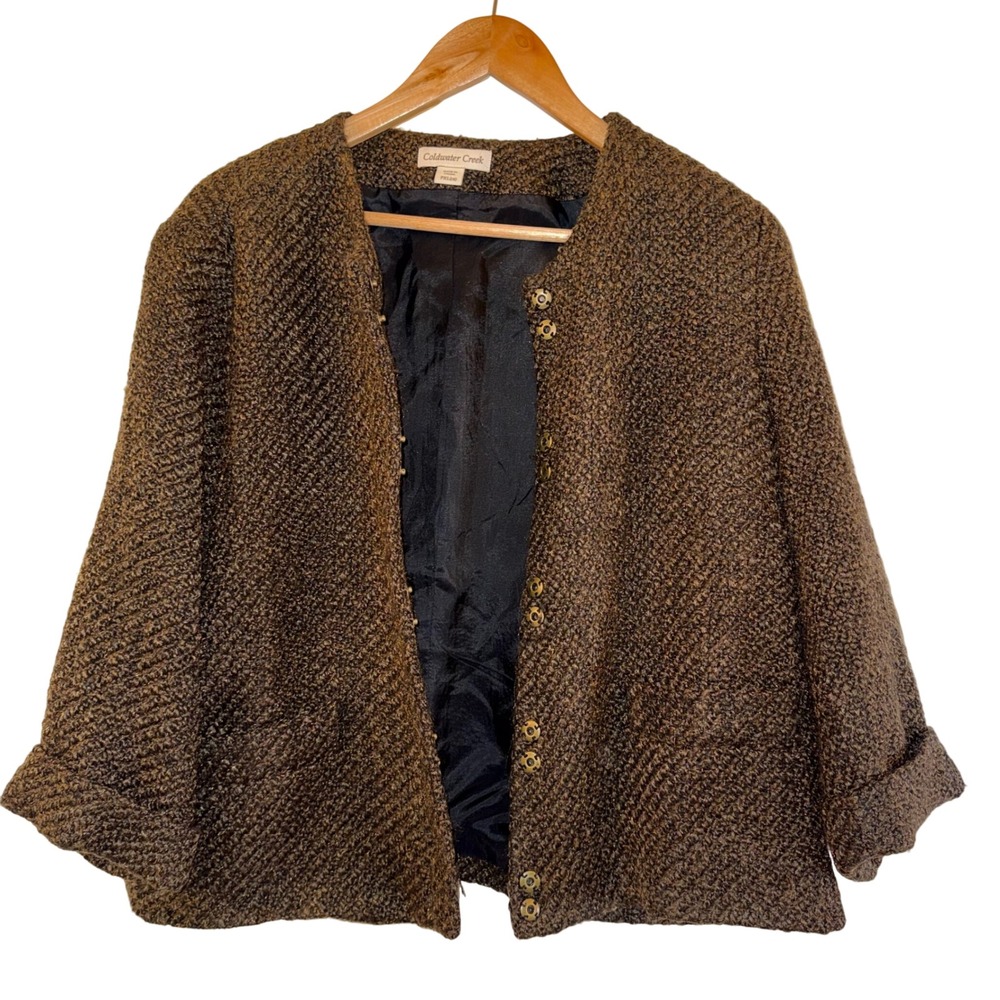 Coldwater Creek Women's Textured Open Front Jacket PXL 18 Brown Gold Sparkle‎